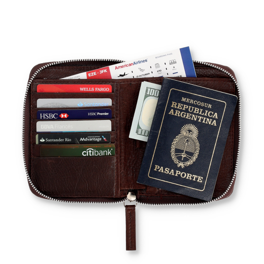 Porta Pasaportes XL - Cuero Chocolate