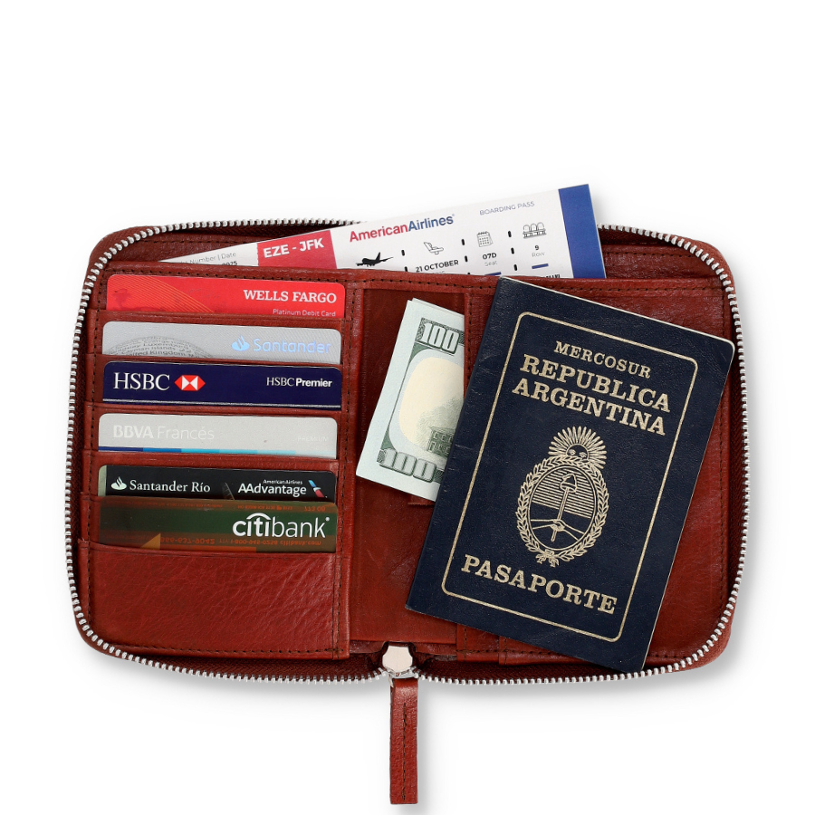 Porta Pasaportes XL - Cuero Cognac
