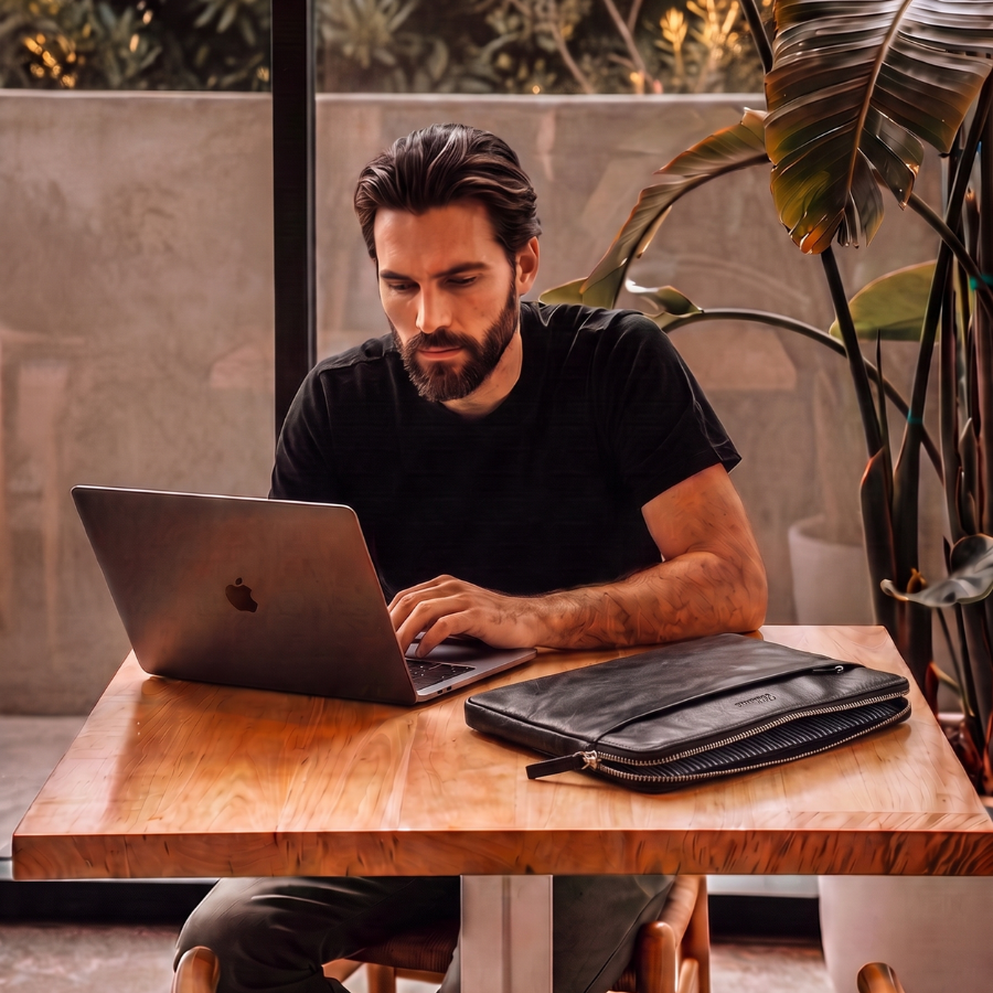 PRE-VENTA - Funda Laptop Organizer 13-14'' - Cuero Negro