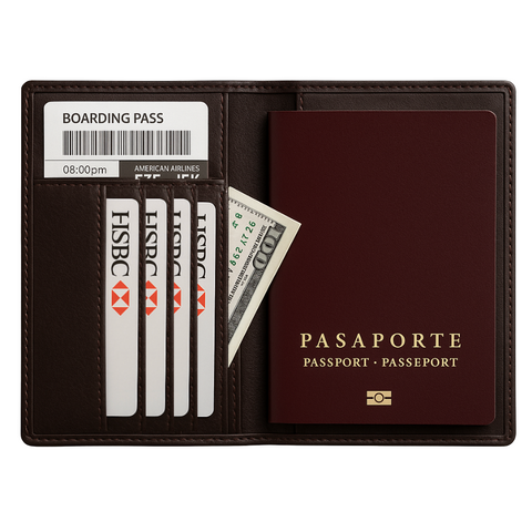 Porta Pasaporte Cuero Chocolate