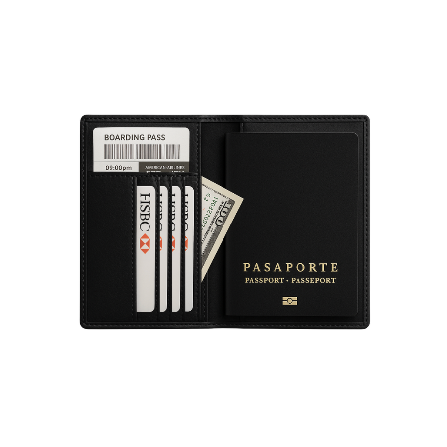 Porta Pasaporte Slim - Cuero Negro