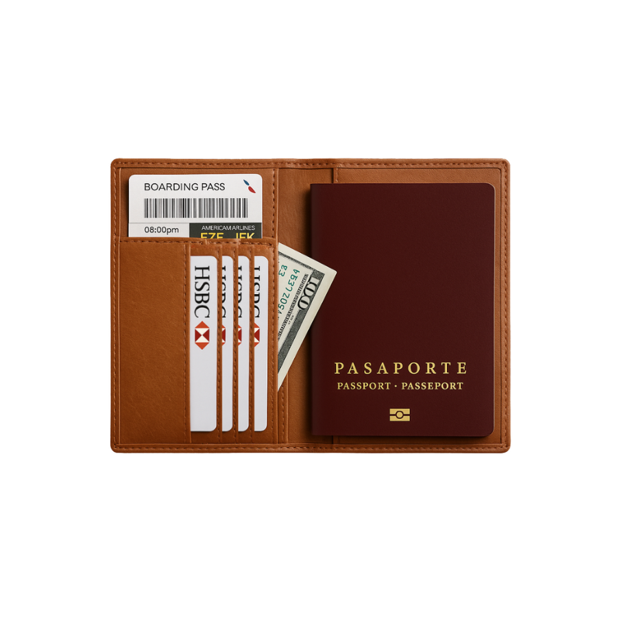 Porta Pasaporte Cuero Cognac