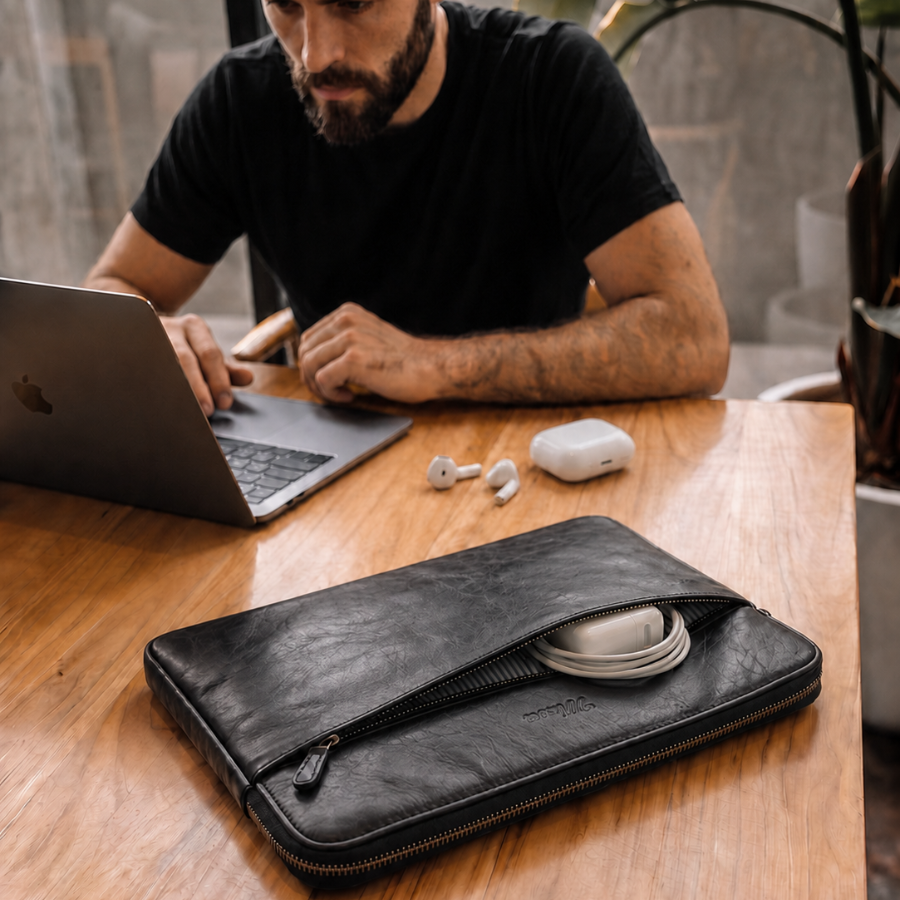 PRE-VENTA - Funda Laptop Organizer 13-14'' - Cuero Negro