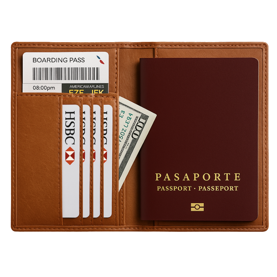 Porta Pasaporte Cuero Cognac