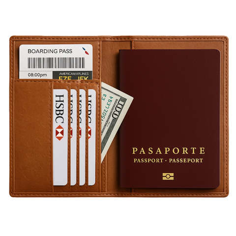 Porta Pasaporte Cuero Cognac