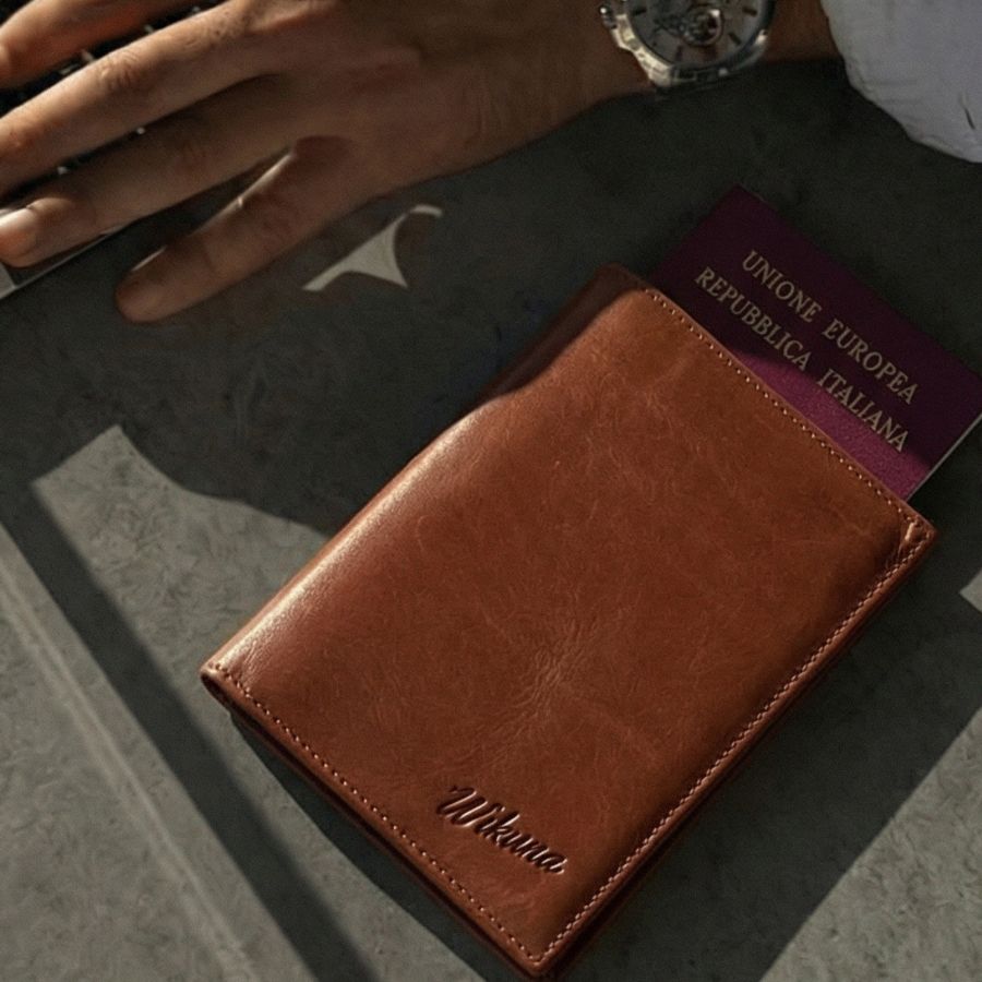 Porta Pasaporte Slim - Cuero Cognac