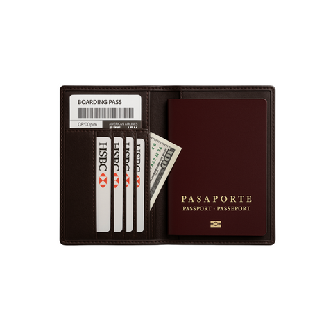 Porta Pasaporte Cuero Chocolate