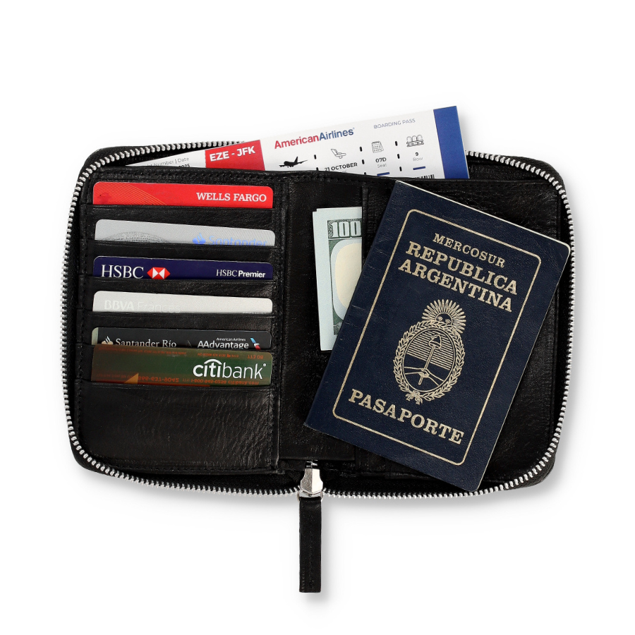 Porta Pasaportes XL - Cuero Negro