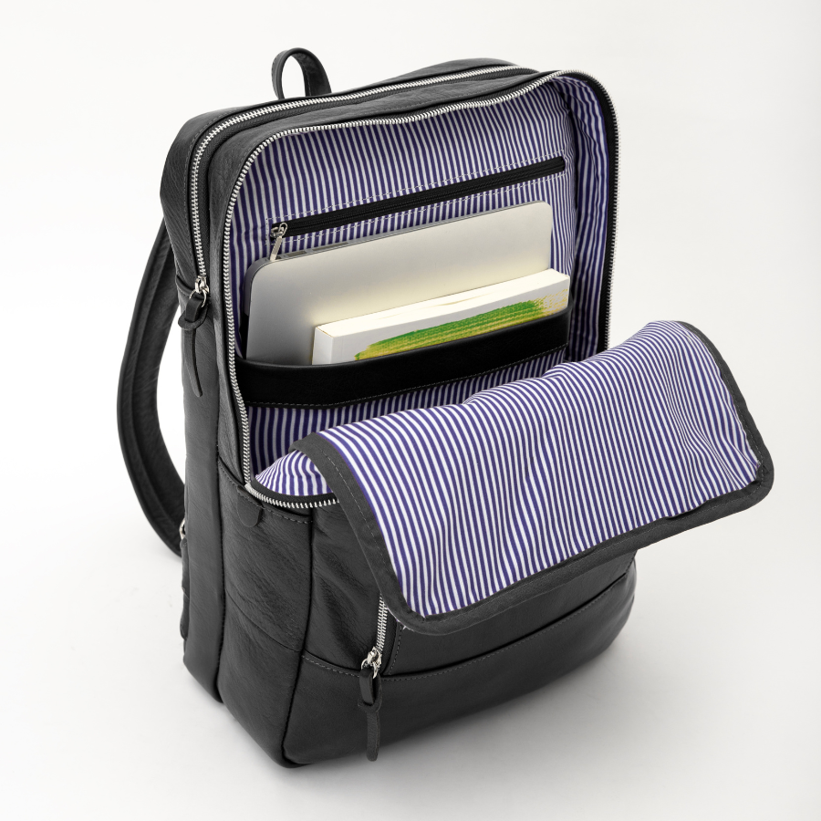 Mochila de Cuero Negro Doble Cierre