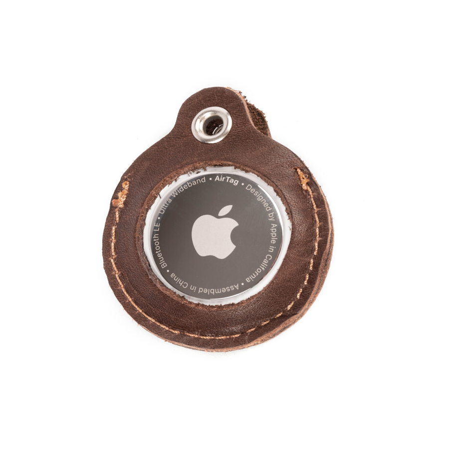 Llavero Round - Porta Air Tag Apple -  Cuero Chocolate